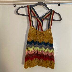 Free people crochet tank top 70’s style knit tank top